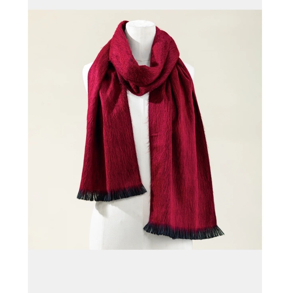 Red Black Alpaca Blend Ombre Fringe Scarf Effortless Boho-Chic Parisian Inspired